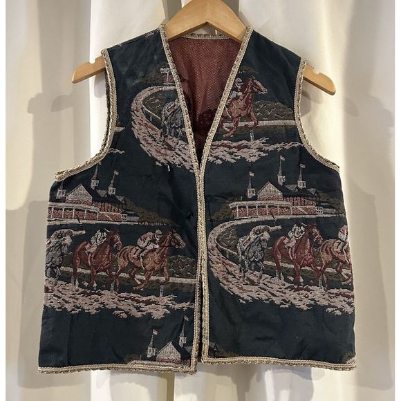 Jackets & Blazers - HORSE RACING SCENE ON‎ QUALITY MATERIAL  MADE INTO A VEST WOMENS